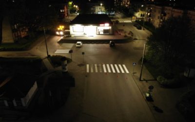 Nocne malowanie pasów na przejściach dla pieszych